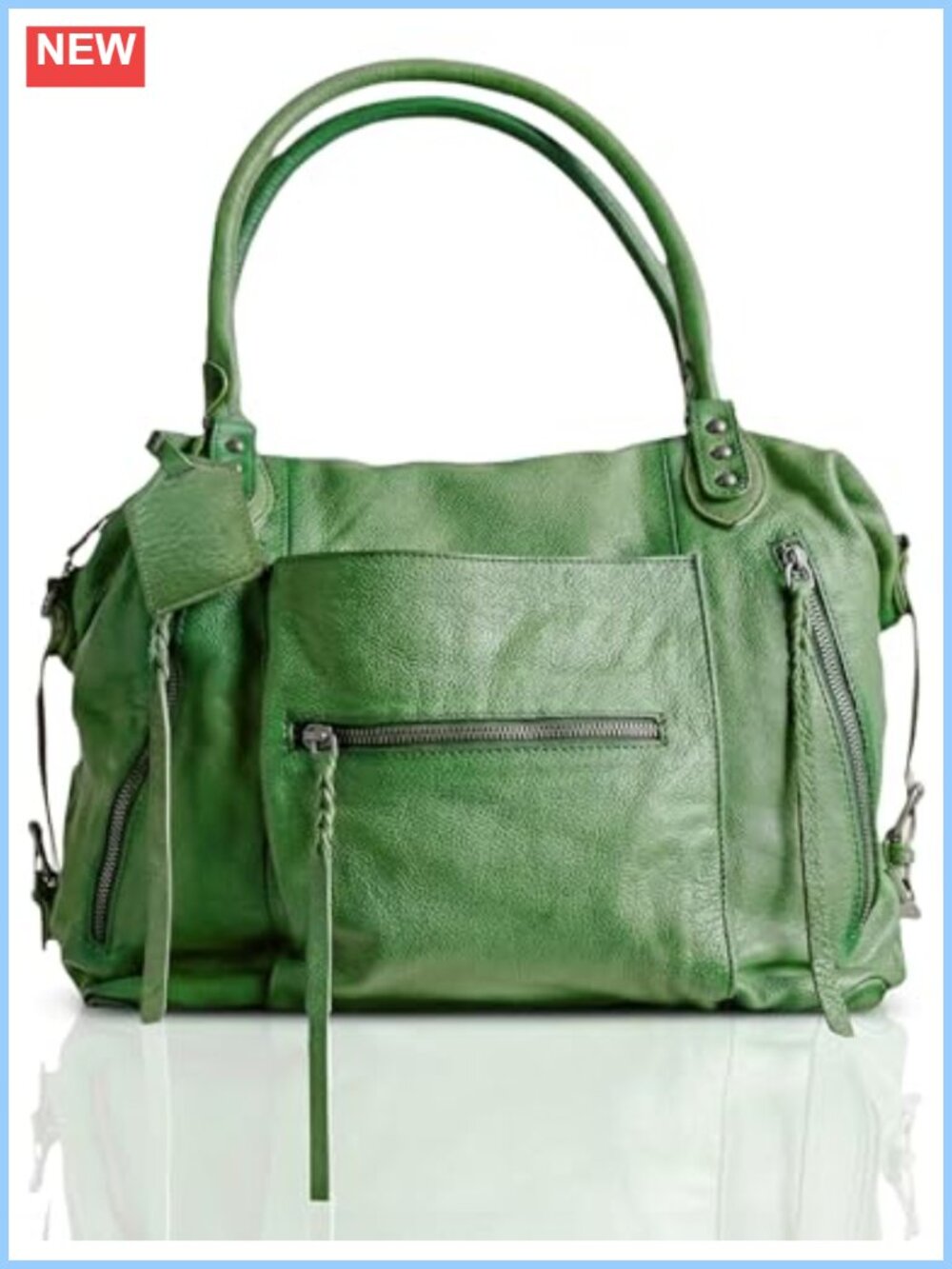 Large Vegan Leather Tote Bag with Zipper & Adjustable Strap